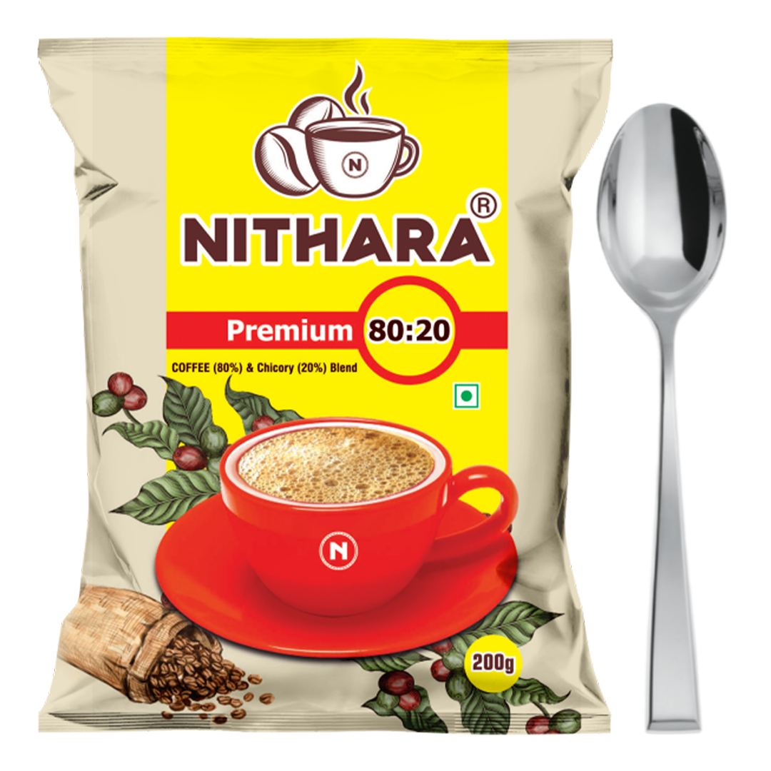 Nithara Premium | 80% Coffee, 20% Chicory Filter Coffee | 200g (Free Spoon) | 600g (Free Tumbler) | 1kg (Free Dabara Set)