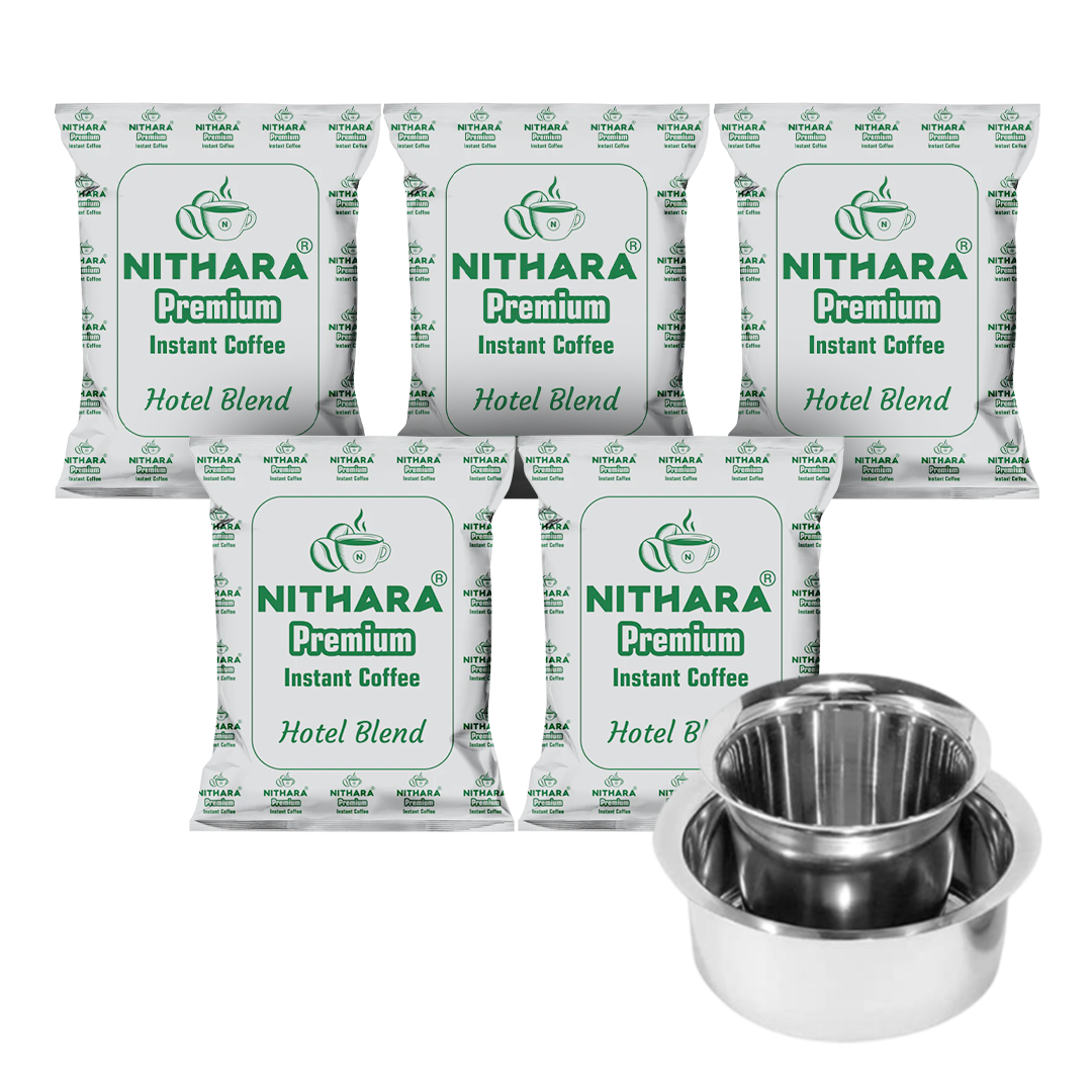 Nithara Hotel Blend Instant Coffee | 60% Coffee & 40% Chicory | 200g (Free Spoon) | 600g (Free Tumbler) | 1kg (Free Dabara Set)
