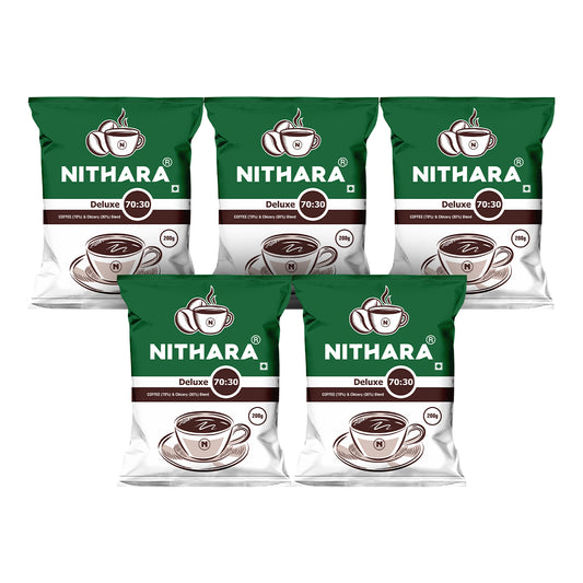 Nithara Deluxe - 70% Coffee, 30% Chicory Filter Coffee - 1kg (200g X 5 Packets) - Combo