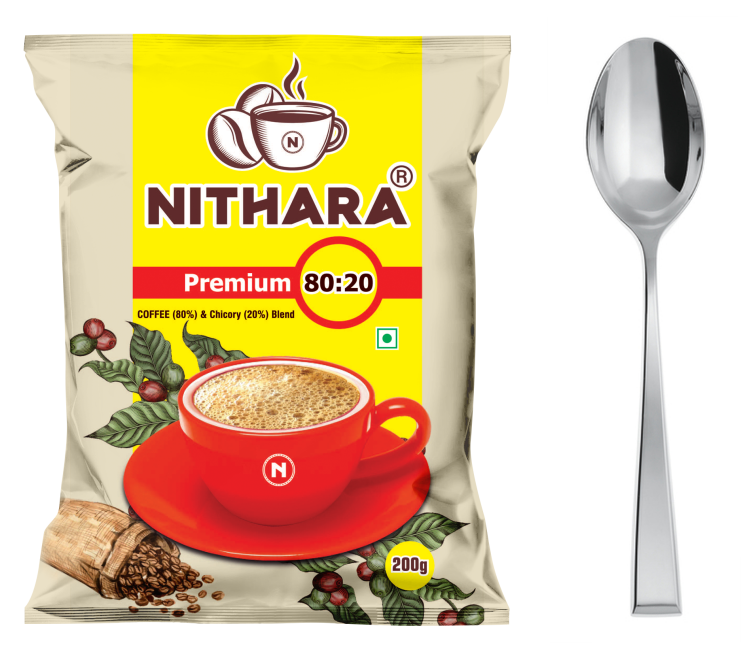 Nithara Premium - 80% Coffee, 20% Chicory Filter Coffee - 1kg (200g X 5 Packets) Combo - Spoon Offer (5 Nos.)