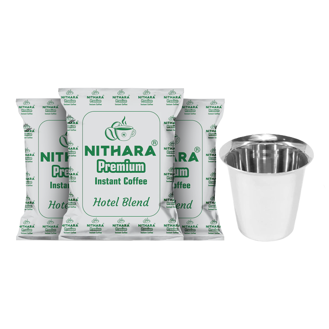 Nithara Hotel Blend Instant Coffee | 60% Coffee & 40% Chicory | 200g (Free Spoon) | 600g (Free Tumbler) | 1kg (Free Dabara Set)